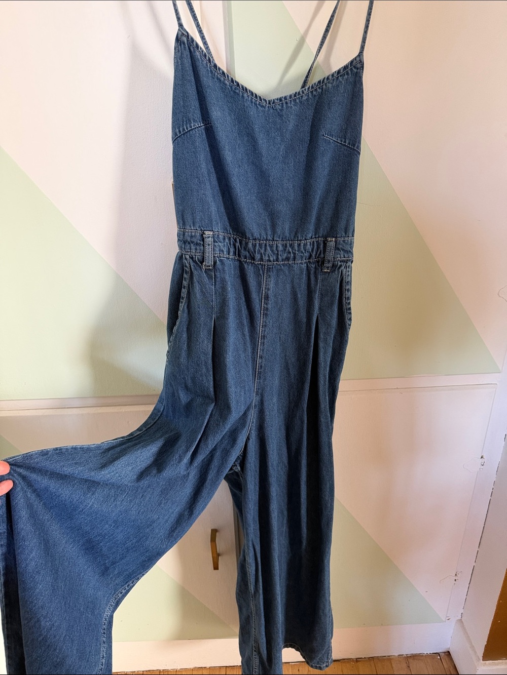 Molly Bracken Denim Wide-Leg Strappy Jumpsuit in Blue